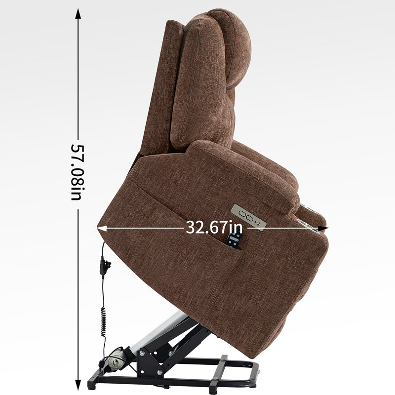 Fauteuil inclinable électrique en chenille jusqu'à 350 lb, mécanisme de mouvement robuste avec massage vibratoire à 8 points et chauffage lombaire, ports USB et Type-C, porte-gobelets en acier inoxydable, brun