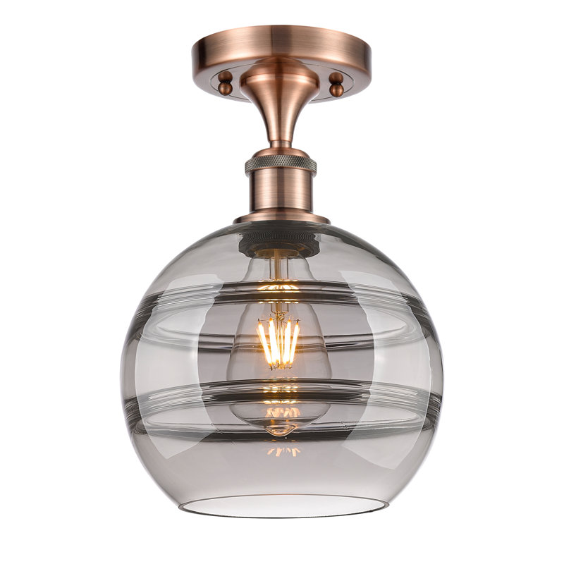 Plafonnier semi-encastré 1 lumière Ballston - Adrieanna, Cuivre antique, H 11,13 po x l 8 po x P 8 po, Gris fumée clair