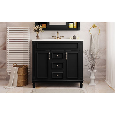 " contemporary vanity set - single sink with storage cabinet, 2 soft-close doors & 2 drawer design