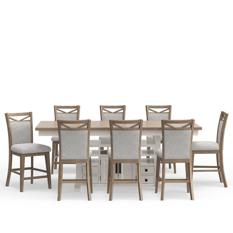 Ensemble de salle à manger à hauteur de comptoir Bankhead, 9 pièces : table, 8 chaises