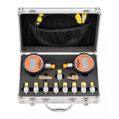 Digital Hydraulic Pressure Test Coupling Kit, 10000 PSI Pressure Gauge Manometer Tester with 2 Gauges, 9 Test Couplings, 2 Quick-Release Couplers, 2 Hoses for Excavator Construction Machinery
