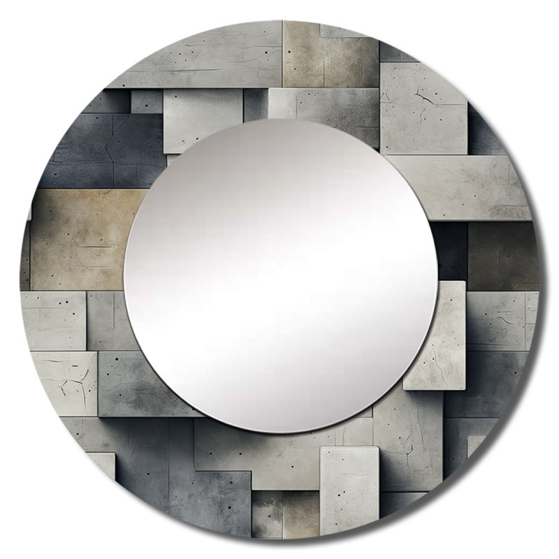 Roxsanne Architectural Concrete Wall Illusion - Brick  Mirror, Modern Decorative Wall Mirror, Printed Metal Art, 23" x 23"