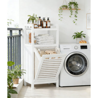 Tilted Laundry Basket, 10 Gallon Bamboo Laundry Storage Cabinet With Detachable Basket, Hidden Laundry Basket Storage Rack, Suitable For Bathrooms And Laundry Rooms, Saving Space