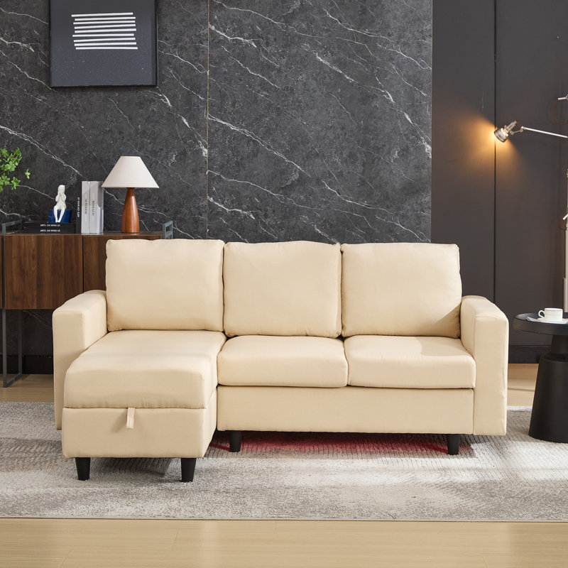 L-shaped 3 Seater Convertible Sofa With Led, Usb And Ottoman, Beige