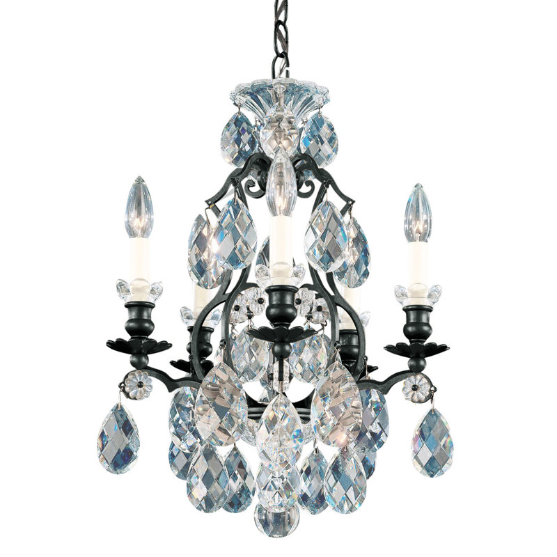 Renaissance 5 - Light Glass Chandelier, Clear Heritage Crystal, Black