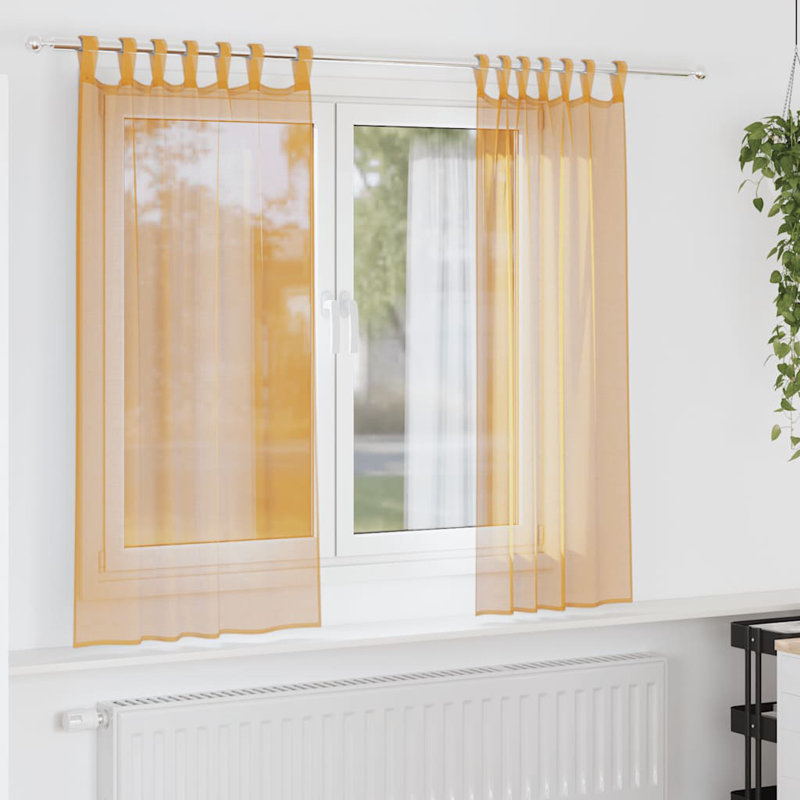 Vidaxl Voile Curtains With Loops 2 Pcs 140 Cm, 140cm Width x 175cm Drop, Orange