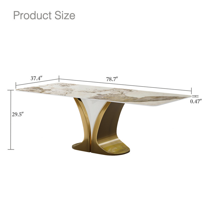 Modern Luxury White Rectangular Dining Table, 29.5"H x78.7"L x 37.4"W