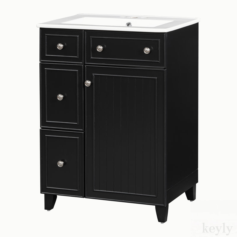 Suhavi 24'' Single Bathroom Vanity with Ceramic Top, Black