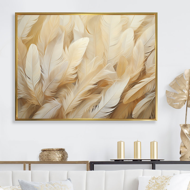 " Feathery Plumes I ", Gold Floater Framed, 24" H x 32" W x 1" D