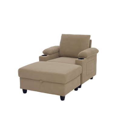 Accent Chair With Storage Ottoman , Versatile Single Chaise Lounge Convertible Sleeper Bed W/Reclining Backrest,Cupholders,USB-C Ports