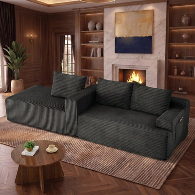 Canapé modulaire en nuage 127 po avec porte-gobelets, ports USB, 2 repose-pieds, sans assemblage requis, canapé dans une boîte pour le salon