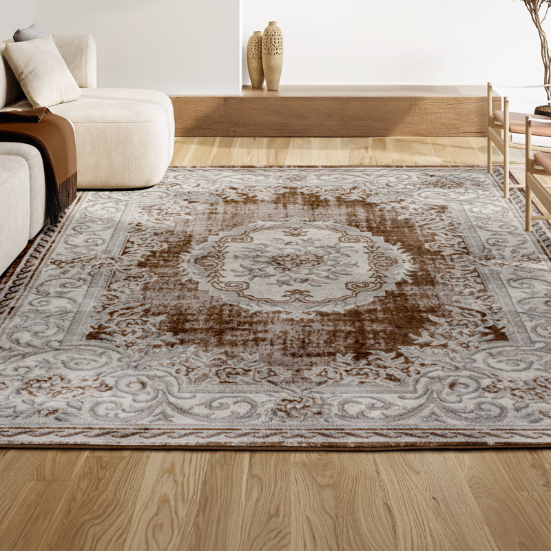 Tapis brun / gris Rosalia Cottage Medallion, Rectangle 7 pi 10 po x 10 pi