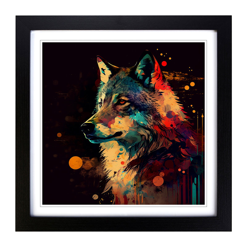Wolf Retro Art - Framed Print, Black Framed