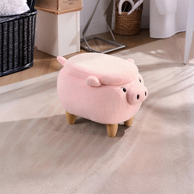 Repose-pieds avec rangement cochon, en fausse fourrure, rose, 28,74 po x 14,17 po x 15,75 po, assemblage sans outil