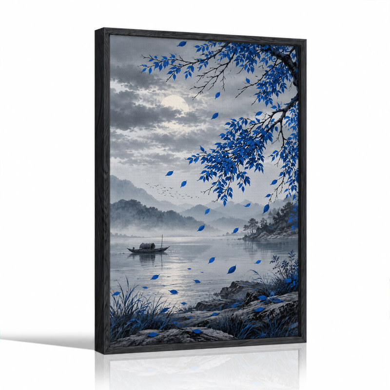 «Blue Leaves Over Misty Mountains», art mural sur toile, 24"H x 18"W