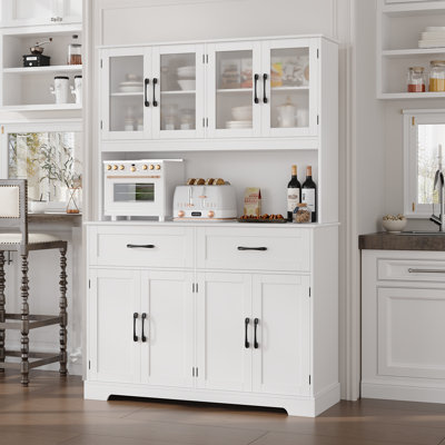 Kyale 70.9" Kitchen Pantry With Microwave Shelf, Wood Storage Pantry Cabinet with Drawers