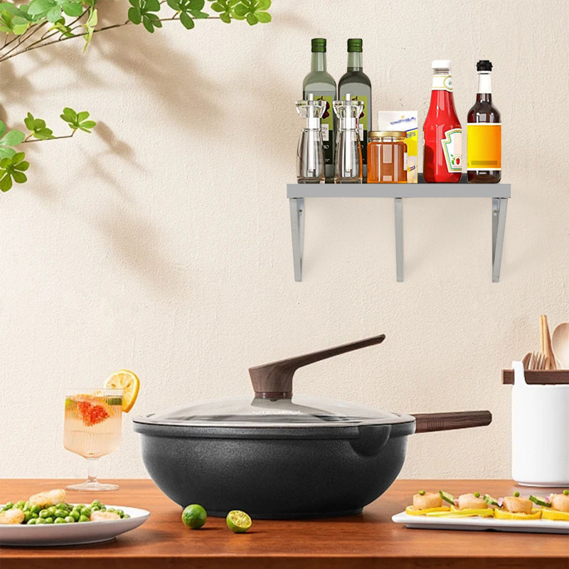 Stainless Steel Wall Mounted Shelving Unit, 29.21cm H x 61cm W x 30.5cm D