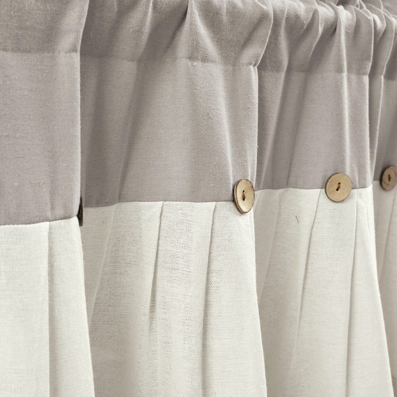 Warm Gray and Off-White Faux Linen Button Valance
