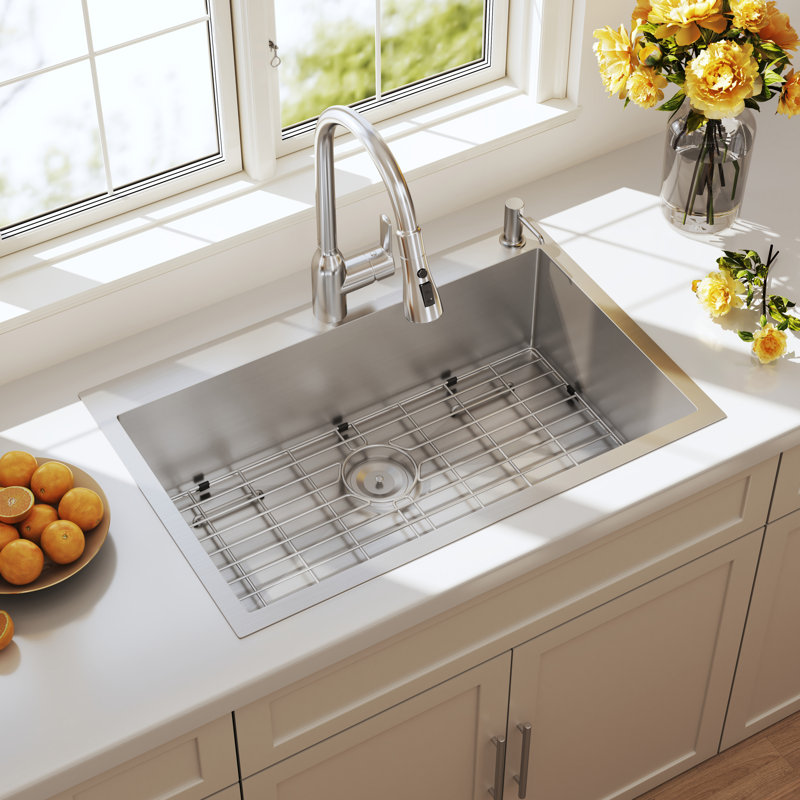 Blenzia 33 Inch Drop In Kitchen Sink 33x22 Topmount 16 Gauge Stainless Steel Handmade Deep Single Bowl Overmount Sinks 33" x 22" x 9"