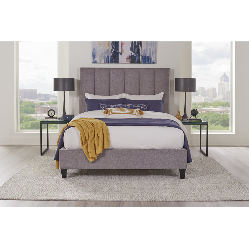 Lit tapissier standard Ryver, Gris, Grand