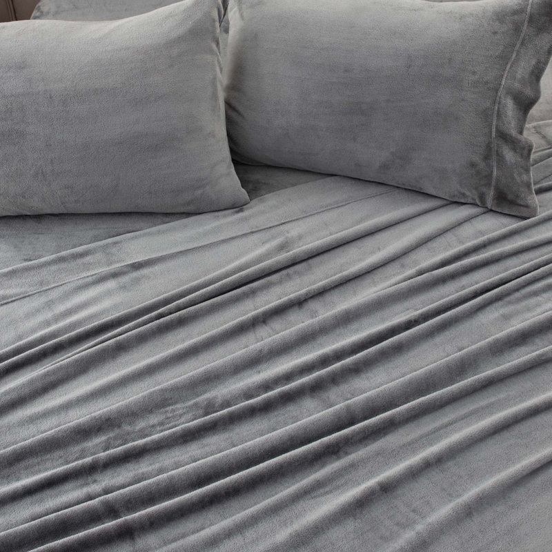 Ensembles de draps en velours ultra doux, Reine, Gris foncé