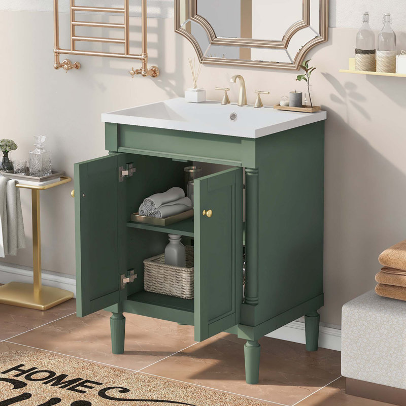 Meuble-lavabo pour salle de bain, Vert, Doré