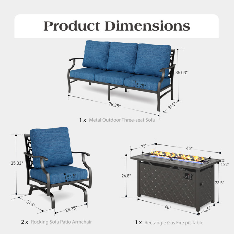 Outdoor Patio Conversation Furniture Set, Peacock Blue