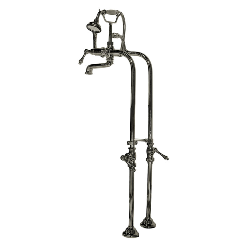 5 Handle Floor Mounted Clawfoot Tub Faucet with Diverter and Handshower, Matte Nickel