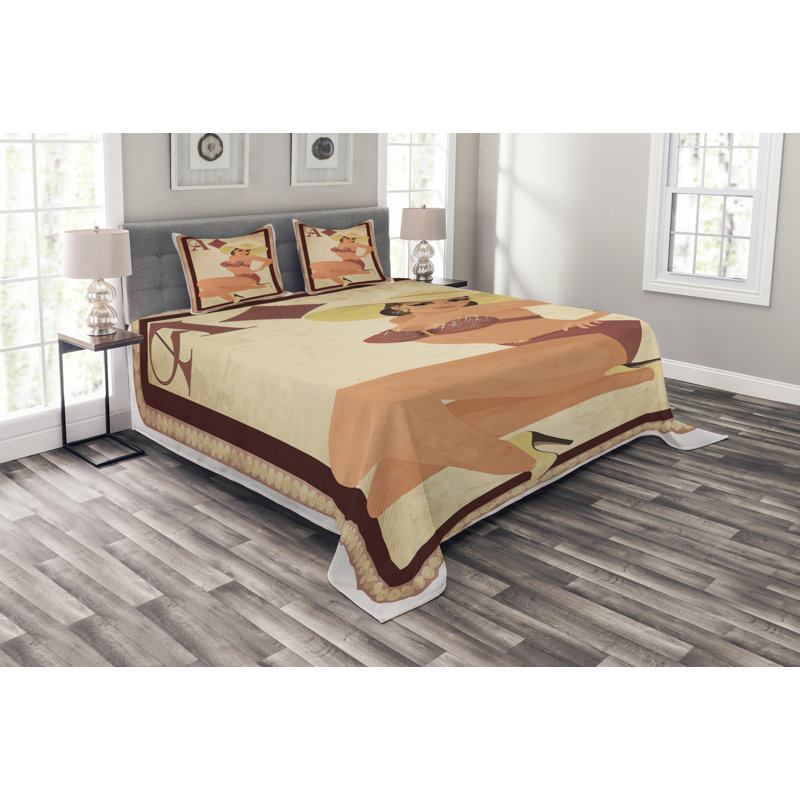 Brown/Beige Microfiber Modern & Contemporary Bedspread Set, 220 x 220 cm