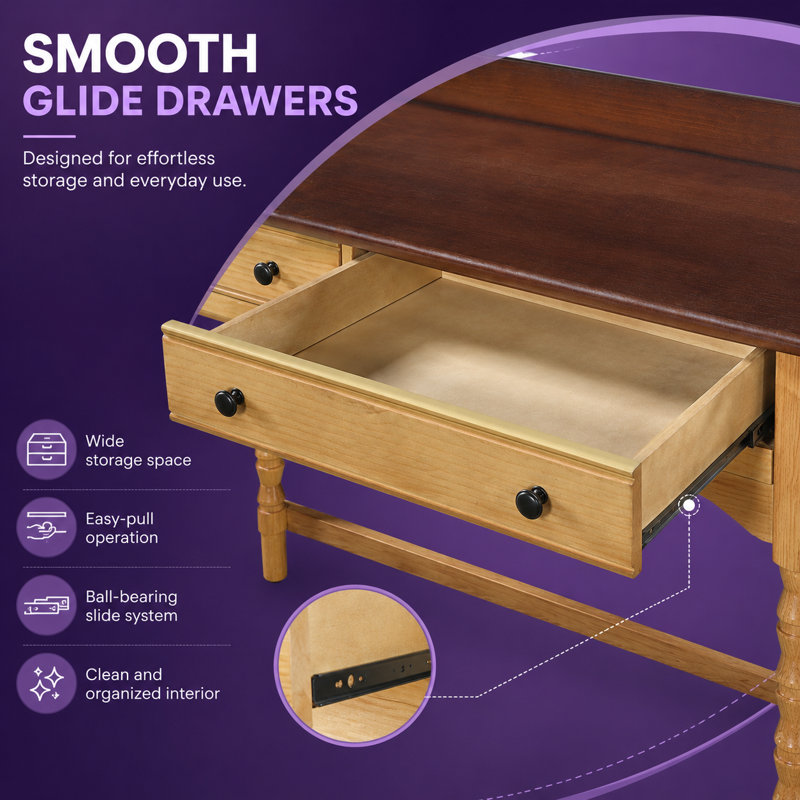 Bureau d'écriture en bois UNASTA avec 2 tiroirs à fermeture en douceur et pieds de canette tournés