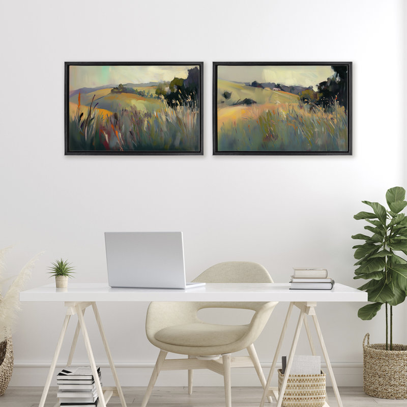 Ensemble de 2 cadres flottants Tranquil Plains Hillside, design par Elara Yasna, Cadre flottant noir de jais