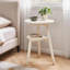 Table d'appoint ronde à 2 niveaux en bois massif - Table de bout blanche avec tablette de rangement pour le salon et la chambre à coucher