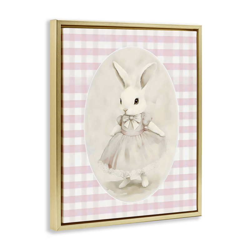 Cadre flottant Sweet Pink Girl Bunny, design par Arlington Prints, H 31 po x l 25 po, Cadre flottant métallique doré