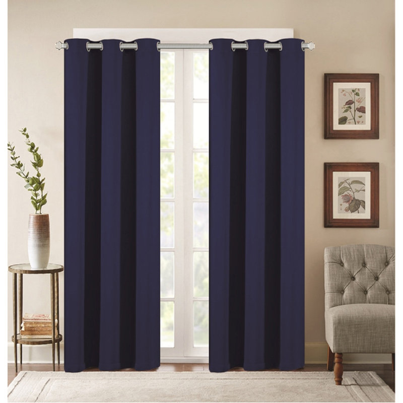 Chelsea Solid Blackout Grommet Curtain Panel Set, Navy
