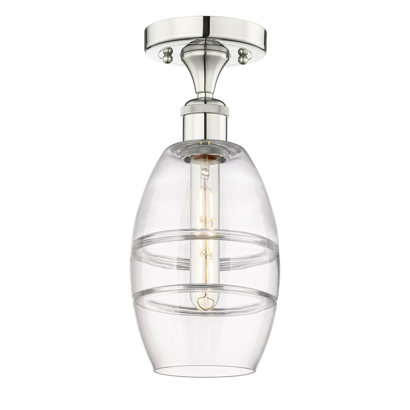 Plafonnier semi-encastré 1 lumière Edison - Abiagael, H 8,25 po x l 5,88 po x P 5,88 po, Transparent, Nickel satiné brossé