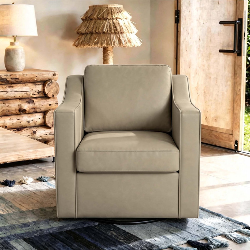 Faux Leather Swivel Armchair, Cream
