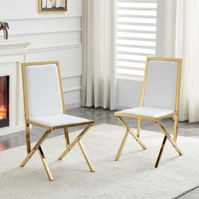 2-Pack Gold Metal Framed Pu Dining Chairs: Ergonomic Design, A Simple And Luxurious Choice.Featuring Uniquely Designed Gold Metal Legs