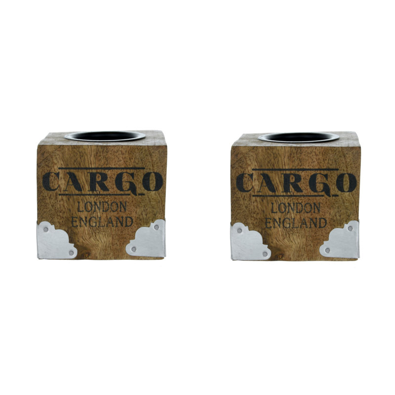 2 Piece Wood Tealight Holder Set