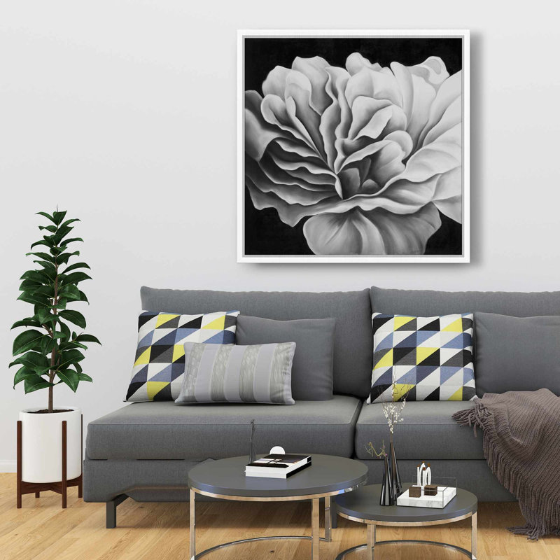 Magnifique fleur noire et blanche - toile grise contemporaine