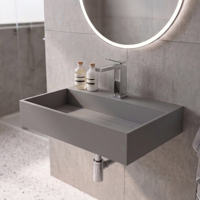 Juniper 24" Wall Mounted Solid Surface Floating Bathroom Sink with Concealed Drain - Gray