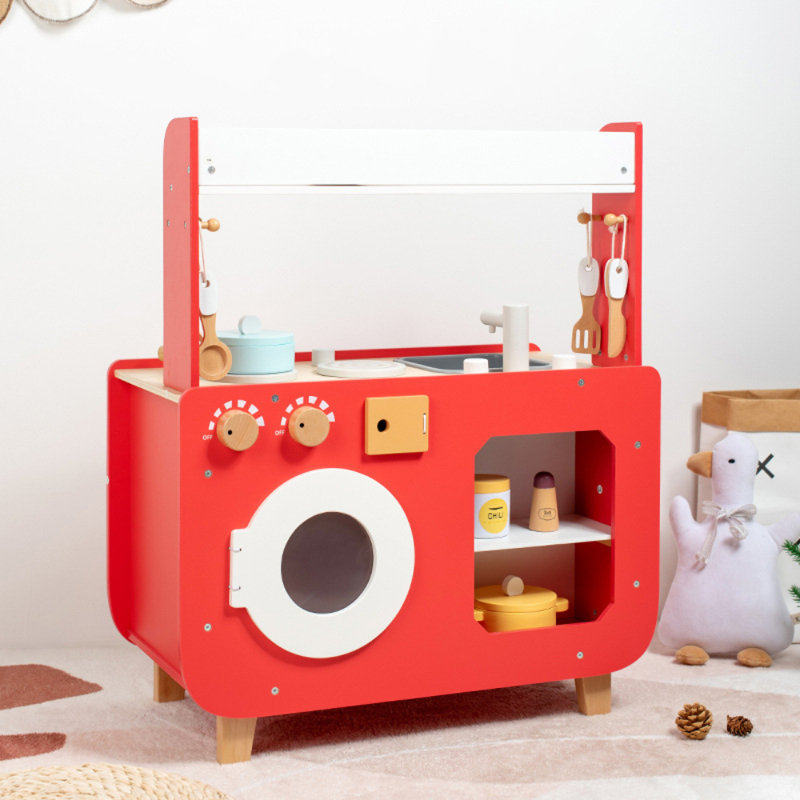 Red Delight Dual-Side Play Kitchen & Laundry Set