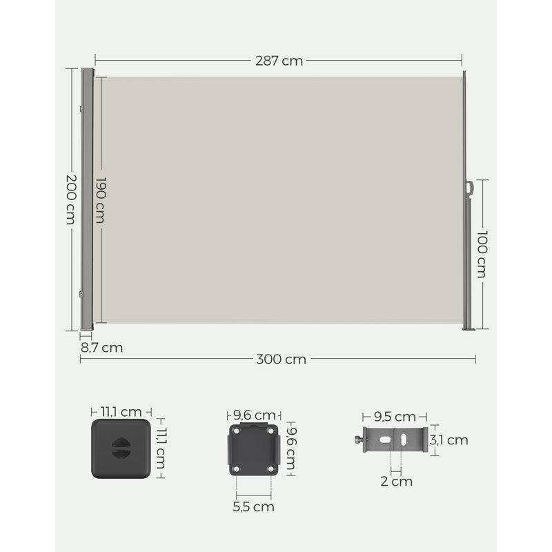 Symple Stuff 190cm W x 300cm D Polyester Cover Retractable Patio Awning, Beige