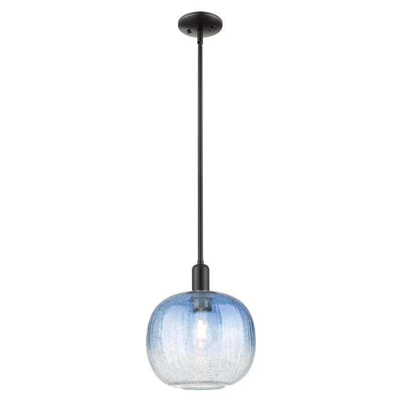 Downtown Urban - Sphère Brookhaven - Mini-luminaire suspendu avec tige 10 po 1 lumière - Abat-jour, Noir mat, Bleu saphir