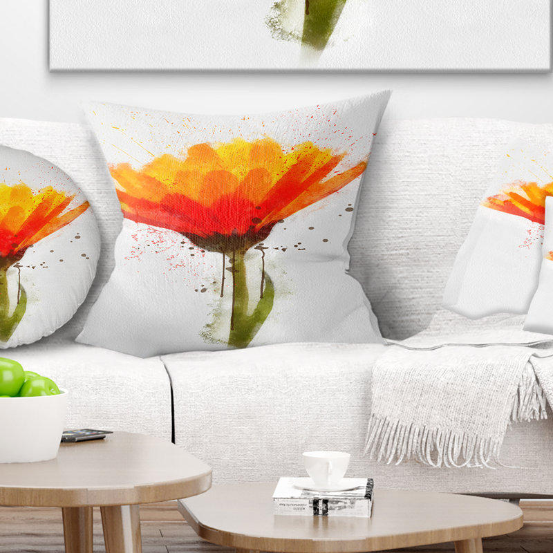 Coussin jaune à imprimé floral jaune, 16 po x 16 po, Carré