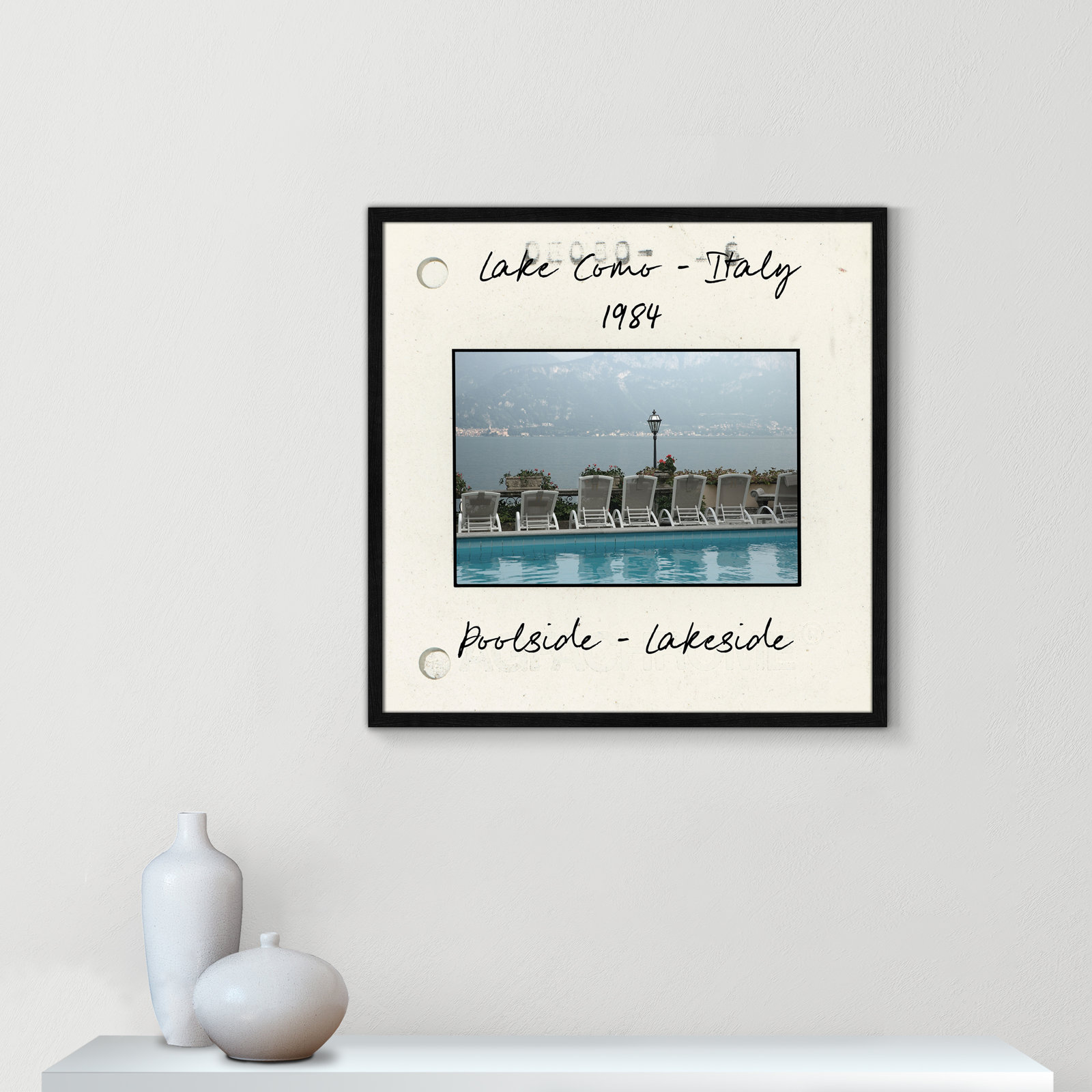 Travel Slide Collection "Lake Como, Italy" Print, Black Single Picture Framed Paper, 27.5" H x 27.5" W x 0.75" D