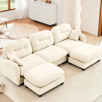 Canapé modulaire modulaire avec tissu chenille, conception ergonomique, mousse haute densité, 2 coussins décoratifs, adaptable à différentes pièces, chenille beige 3 places, plissé, ensemble de ressorts résilient, facile