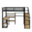 Lit mezzanine double en métal avec escalier, bureau intégré et tablettes