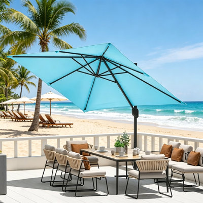 Grand parasol de patio en porte-à-faux, parasol extérieur en porte-à-faux décalé en aluminium 10 pi x 10 pi avec rotation à 360 degrés pour la cour, la terrasse, la piscine, la protection contre les rayons UV et la résistance au vent.