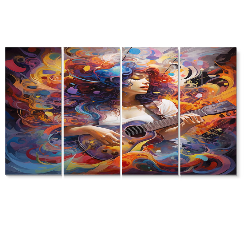 Seeing The Music Colourful Guitar Player - Musician Wall Art Decor 4 Piece, 28" H x 48" W