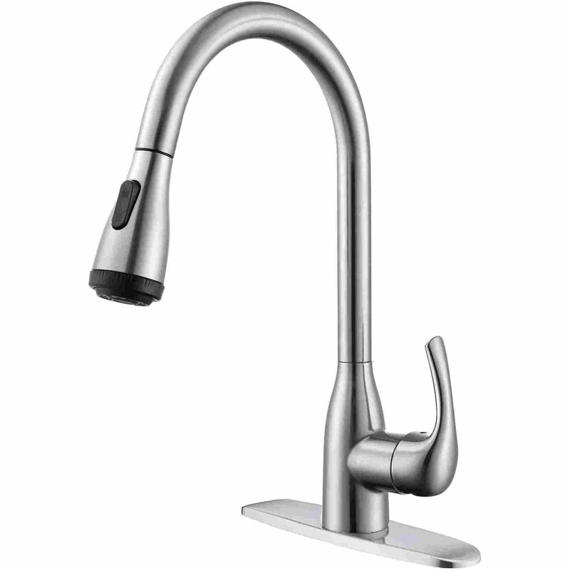 Robinet d'évier de cuisine en acier inoxydable avec 4 réglages de jet (nickel brossé)